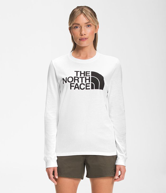 The North Face Long Sleeve Half Dome Womens T-Shirts White 596703-KJN